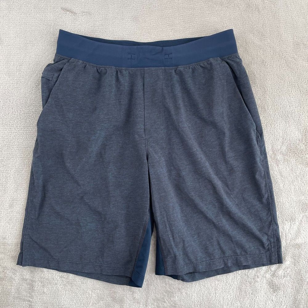 Lululemon T.H.E. Shorts Men Medium Linerless 9" Heathered Texture Printed‎ Blue
